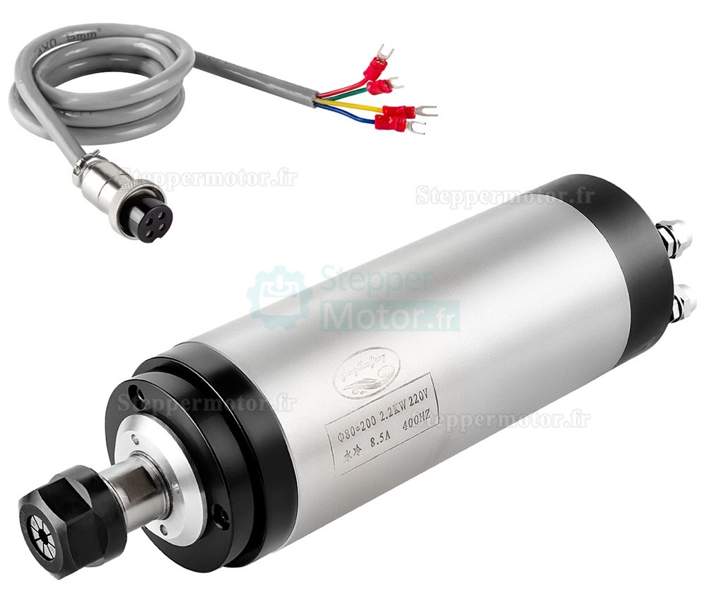 2,5kW 220V/380V Kit moteur de broche refroidi par eau Huajiang-2.2+H100-2.2C2/S2/T4 avec variateur de fr&eacute;quence et pompe &agrave; eau et 13 pi&egrave;ces pinces ER20 et support